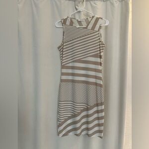 Calvin Klein Beige and White Striped Dress